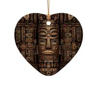 WZYCWB Primitive tribal totem patterned Heart Shape ceramic pendant, perfect for decorating your home Christmas tree for winter parties