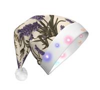 WZYCWB Provencal Lavender Printed Santa hat with LED lights, perfect for Christmas parties, stage performances, and holiday parties.