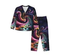 WZYCWB Psychedelic Fractal Patterns Long-Sleeved Pajamas - Soft 2-Piece Loungewear Set, Comfortable Autumn/Winter Pajamas, Black, M