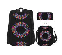 WZYCWB Psychedelic neon circle Backpack (3-piece set), large capacity backpack, student school bag, pencil case, lunch bag combination
