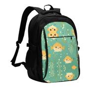 WZYCWB puffer fish motif Printed laptop backpack, business men's commuter backpack, computer bag with USB port charging