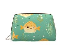 WZYCWB Puffer Fish Motif Printed Leather Cosmetic Bag for Women - Stylish and Soft, Durable
