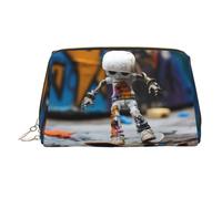 WZYCWB Puppet on Skateboard Printed Leather Cosmetic Bag for Women - Stylish and Soft, Durable