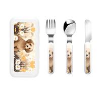 WZYCWB Puppy in The Flowers Pattern Tableware Set 3-Piece Set Kindergarten Tableware Outdoor Picnic Portable Tableware
