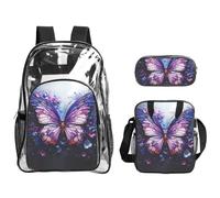 WZYCWB Purple Butterfly Flowers Printed backpack set | Lunch bag and pencil case | Perfect for work, business trips, and vacations.