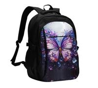 WZYCWB Purple Butterfly Flowers Printed laptop backpack, business men's commuter backpack, computer bag with USB port charging
