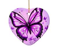 WZYCWB Purple Butterfly patterned Heart Shape ceramic pendant, perfect for decorating your home Christmas tree for winter parties