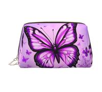 WZYCWB Purple Butterfly Patterned Leather Cosmetic Bag - Perfect for Carry-On or Home Organization