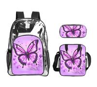 WZYCWB Purple Butterfly Printed backpack set | Lunch bag and pencil case | Perfect for work, business trips, and vacations.
