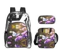 WZYCWB Purple flowers and butterflies Printed backpack set | Lunch bag and pencil case | Perfect for work, business trips, and vacations.