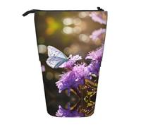 WZYCWB Purple Flowers and Butterflies Retractable Storage Container for Pen Holders, Makeup Brush Holders, or Coin Drawstring Bags.