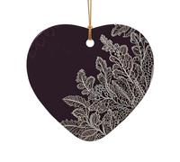 WZYCWB purple Lace background patterned Heart Shape ceramic pendant, perfect for decorating your home Christmas tree for winter parties