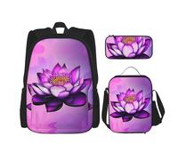WZYCWB Purple Lotus School Bag + Pencil case + Lunch Bag Combination Backpack Suitable for Everyday Commuting