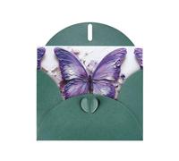 WZYCWB Purple Oil Painting Butterfly Patterned Dark Green Holiday Card (6x4) with Envelope. Suitable for birthdays, weddings, and condolences.