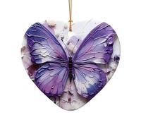 WZYCWB Purple Oil Painting Butterfly patterned Heart Shape ceramic pendant, perfect for decorating your home Christmas tree for winter parties