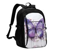 WZYCWB Purple Oil Painting Butterfly Printed laptop backpack, business men's commuter backpack, computer bag with USB port charging
