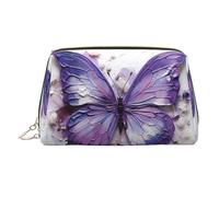 WZYCWB Purple Oil Painting Butterfly Printed Leather Cosmetic Bag - Stylish and Portable Cosmetic Storage Bag