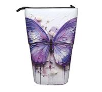 WZYCWB Purple Oil Painting Butterfly Printed Retractable Pen Holder Suitable for use as a Simple Cosmetic Bag, Wallet, etc.