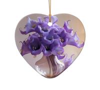 WZYCWB Purple vase bouquet patterned Heart Shape ceramic pendant, perfect for decorating your home Christmas tree for winter parties