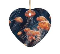 WZYCWB Quantum Jellyfish Swarm patterned Heart Shape ceramic pendant, perfect for decorating your home Christmas tree for winter parties