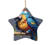 WZYCWB Quiet Parrot patterned Star Shape ceramic pendant, perfect for decorating your home Christmas tree for winter parties