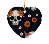 WZYCWB r skull sheep head daisy patterned Heart Shape ceramic pendant, perfect for decorating your home Christmas tree for winter parties