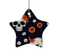 WZYCWB r skull sheep head daisy patterned Star Shape ceramic pendant, perfect for decorating your home Christmas tree for winter parties