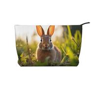 WZYCWB Rabbit in the grass Corduroy cosmetic bag, women's portable zipper handbag purse, suitable for travel and daily storage, cosmetics