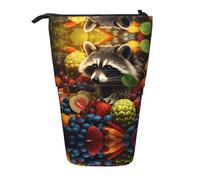 WZYCWB Raccoon Among Fruits Retractable Storage Container for Pen Holders, Makeup Brush Holders, or Coin Drawstring Bags.
