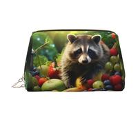 WZYCWB Raccoon on Fruit Printed Leather Cosmetic Bag for Women - Stylish and Soft, Durable