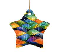 WZYCWB Rainbow Fish Scale patterned Star Shape ceramic pendant, perfect for decorating your home Christmas tree for winter parties
