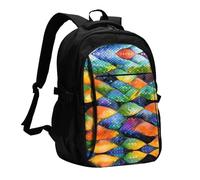 WZYCWB Rainbow Fish Scale Printed laptop backpack, business men's commuter backpack, computer bag with USB port charging