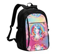WZYCWB Rainbow Unicorn Printed laptop backpack, business men's commuter backpack, computer bag with USB port charging