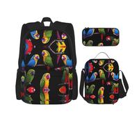 WZYCWB Rainforest Parrot Backpack set (3-piece set) - student school bag + pencil case + lunch bag, large capacity backpack