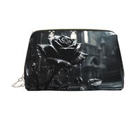 WZYCWB Rainy Night Black Rose Printed Leather Cosmetic Bag for Women - Stylish and Soft, Durable