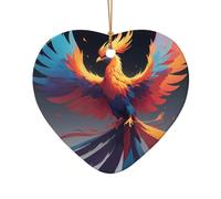WZYCWB Reborn Phoenix patterned Heart Shape ceramic pendant, perfect for decorating your home Christmas tree for winter parties