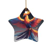 WZYCWB Reborn Phoenix patterned Star Shape ceramic pendant, perfect for decorating your home Christmas tree for winter parties