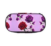 WZYCWB Red and Purple Roses Large Capacity Pencil Bag - Multifunctional Storage Box, Portable and Durable Pencil Bag for Office and School Supplies