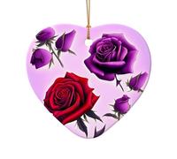 WZYCWB Red and purple roses patterned Heart Shape ceramic pendant, perfect for decorating your home Christmas tree for winter parties