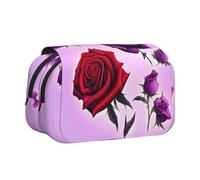WZYCWB Red and purple roses Patterned Portable Pencil Case ideal for organizing pens in the office or storing makeup brushes