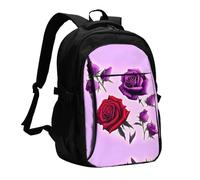 WZYCWB Red and purple roses Printed laptop backpack, business men's commuter backpack, computer bag with USB port charging