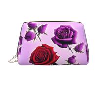 WZYCWB Red and Purple Roses Printed Leather Cosmetic Bag - Stylish and Portable Cosmetic Storage Bag