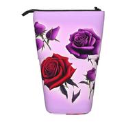WZYCWB Red and Purple Roses Printed Retractable Pen Holder for Dorm or Office use.