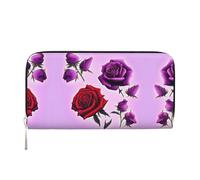 WZYCWB Red and purple roses Printed zippered wallet perfect for travel, business, and everyday wear. Holds cell phones and cash.