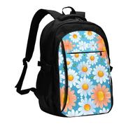 WZYCWB red and white daisy Printed laptop backpack, business men's commuter backpack, computer bag with USB port charging