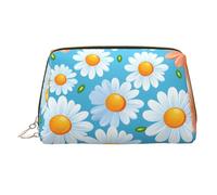WZYCWB red and White Daisy Printed Leather Cosmetic Bag for Women - Stylish and Soft, Durable