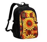 WZYCWB red and yellow sunflower Printed laptop backpack, business men's commuter backpack, computer bag with USB port charging