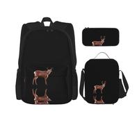 WZYCWB Red deer looking back Campus life backpack set (3 pieces) - school bag + pencil case + lunch bag, meet all the daily needs of students!