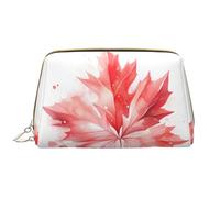 WZYCWB Red Maple Leaf Leather cosmetic bag with pockets, portable travel cosmetic bag, large capacity cosmetic storage bag,