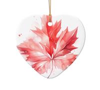 WZYCWB Red Maple Leaf patterned Heart Shape ceramic pendant, perfect for decorating your home Christmas tree for winter parties
